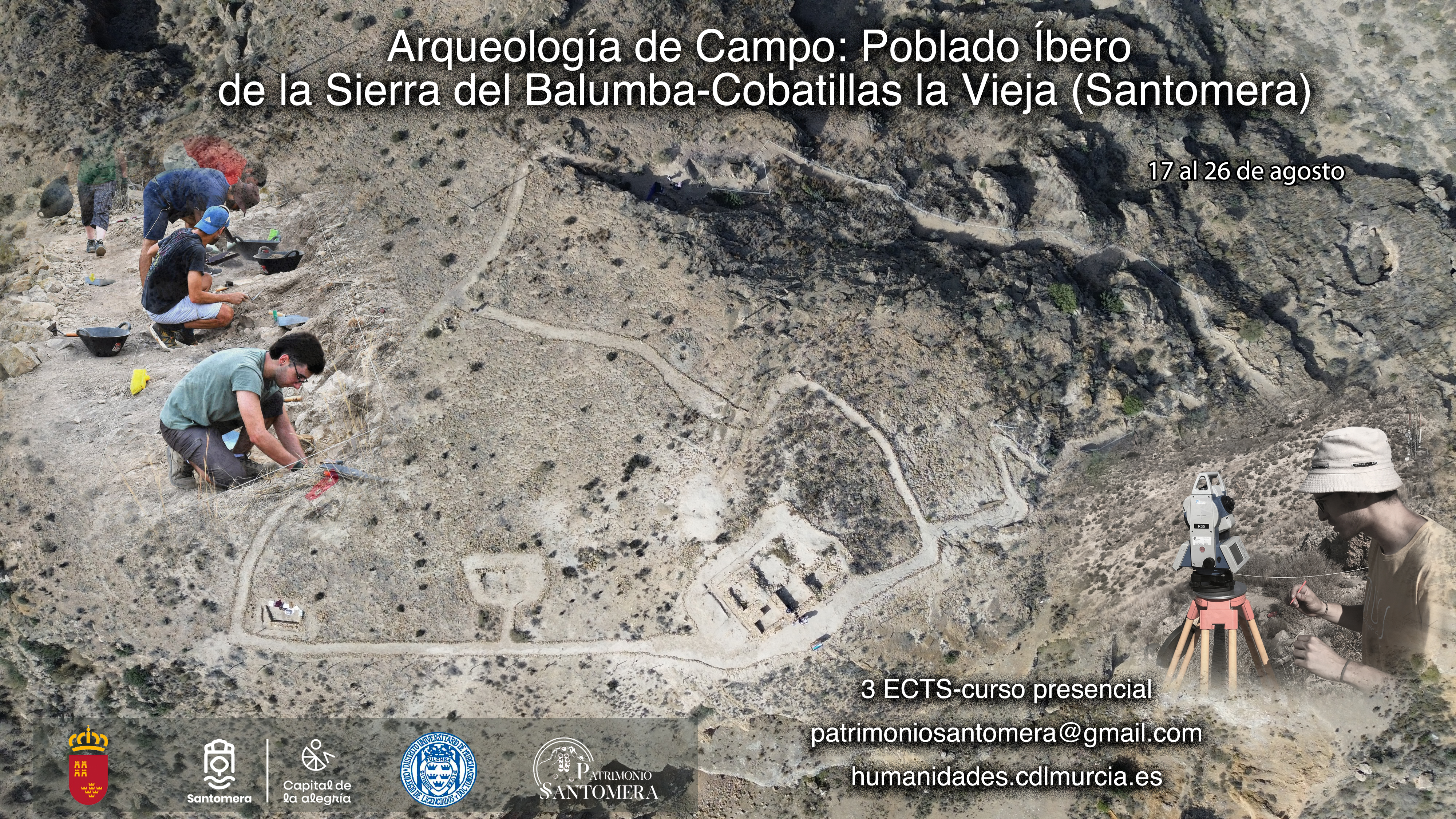 Cartel promocional de la Excavación del Poblado Íbero de Cobatillas la Vieja. Del 17 al 26 de agosto. 3 créditos.